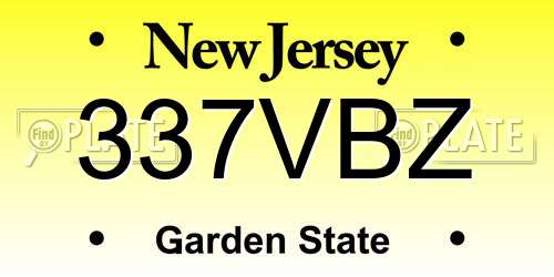 337VBZ New Jersey License Plate