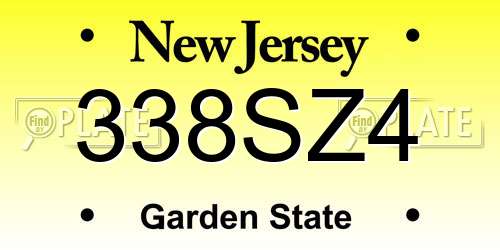 338SZ4 New Jersey License Plate