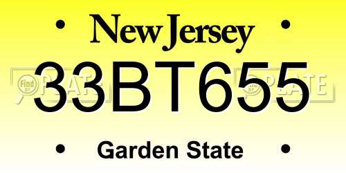 33BT655 New Jersey License Plate
