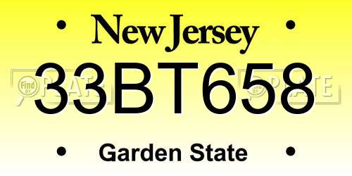 33BT658 New Jersey License Plate