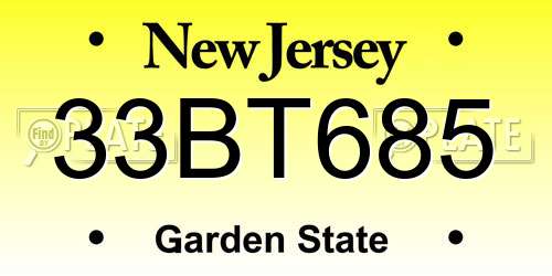 33BT685 New Jersey License Plate