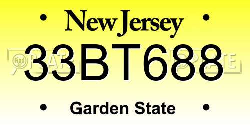 33BT688 New Jersey License Plate