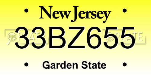 33BZ655 New Jersey License Plate