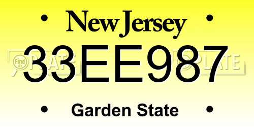 33EE987 New Jersey License Plate