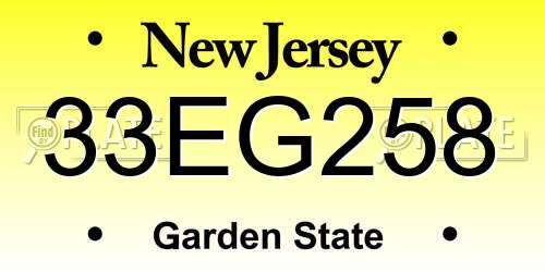 33EG258 New Jersey License Plate