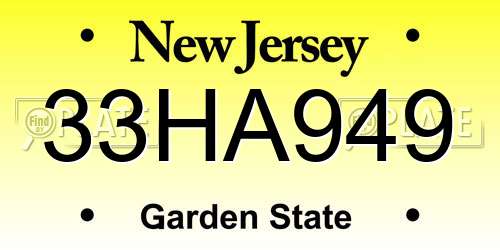 33HA949 New Jersey License Plate