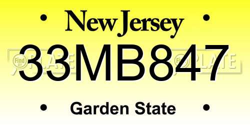 33MB847 New Jersey License Plate
