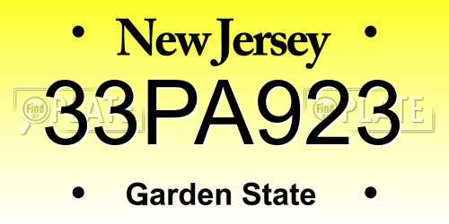 33PA923 New Jersey License Plate