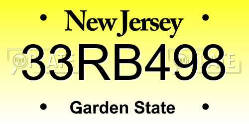 33RB498 New Jersey License Plate