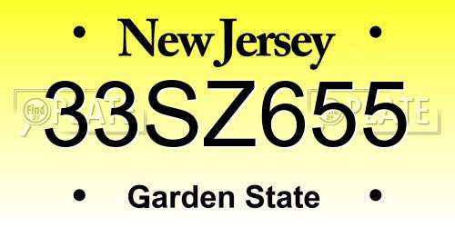 33SZ655 New Jersey License Plate