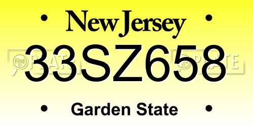 33SZ658 New Jersey License Plate