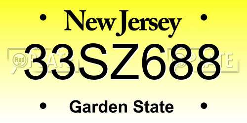 33SZ688 New Jersey License Plate
