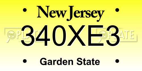 340XE3 New Jersey License Plate