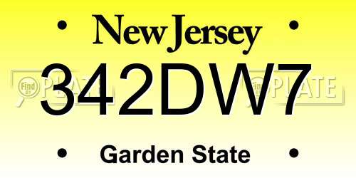 342DW7 New Jersey License Plate