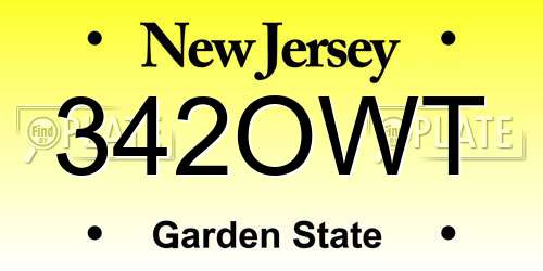 342OWT New Jersey License Plate