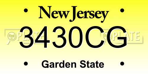 3430CG New Jersey License Plate