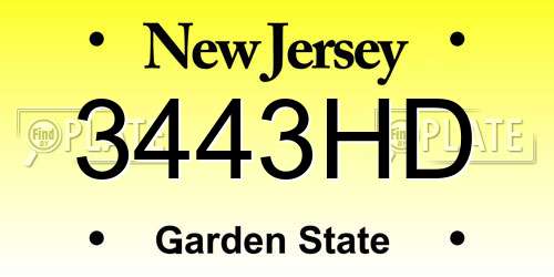 3443HD New Jersey License Plate