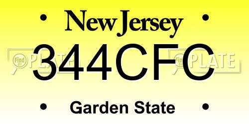 344CFC New Jersey License Plate