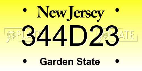 344D23 New Jersey License Plate
