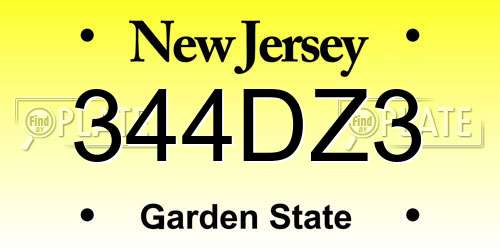 344DZ3 New Jersey License Plate