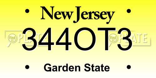 344OT3 New Jersey License Plate