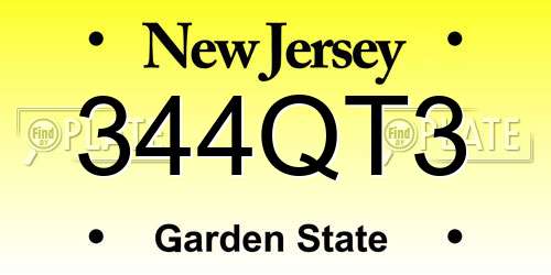 344QT3 New Jersey License Plate