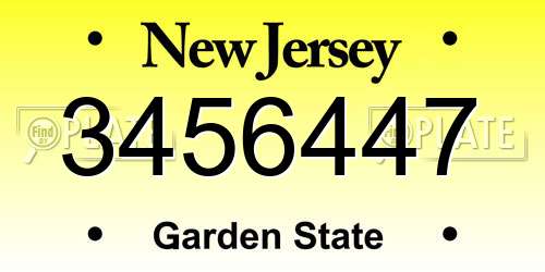 3456447 New Jersey License Plate