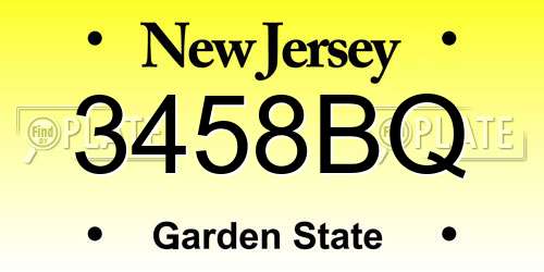 3458BQ New Jersey License Plate