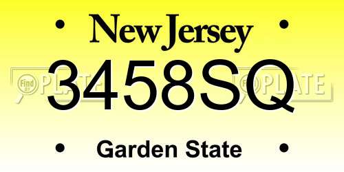 3458SQ New Jersey License Plate