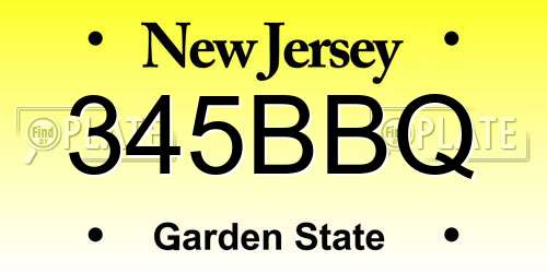 345BBQ New Jersey License Plate