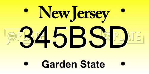 345BSD New Jersey License Plate