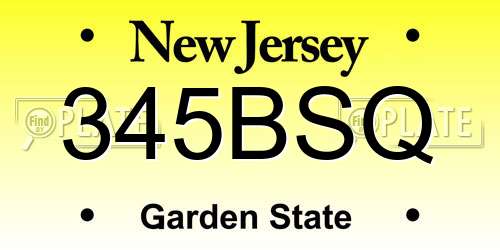 345BSQ New Jersey License Plate