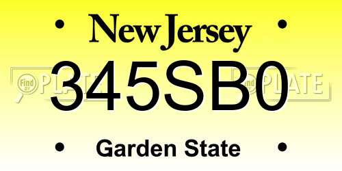 345SB0 New Jersey License Plate