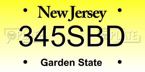 345SBD New Jersey License Plate