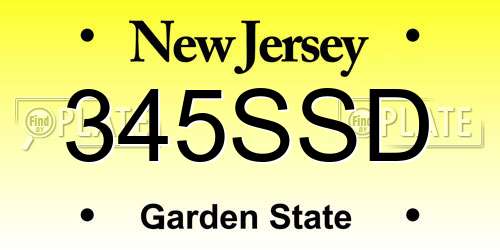 345SSD New Jersey License Plate