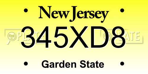 345XD8 New Jersey License Plate