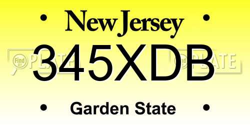 345XDB New Jersey License Plate