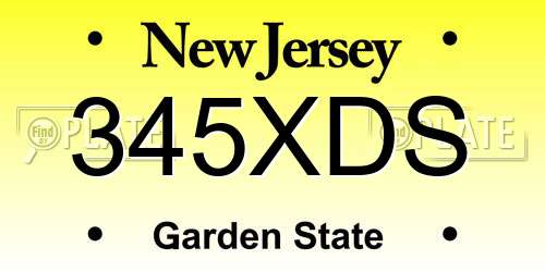 345XDS New Jersey License Plate