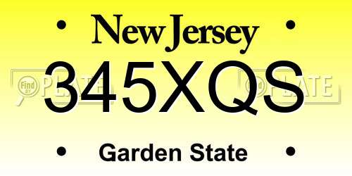 345XQS New Jersey License Plate