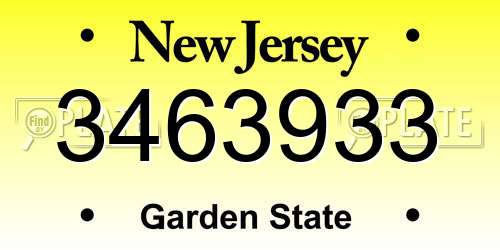 3463933 New Jersey License Plate