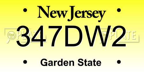 347DW2 New Jersey License Plate