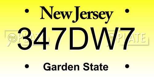 347DW7 New Jersey License Plate