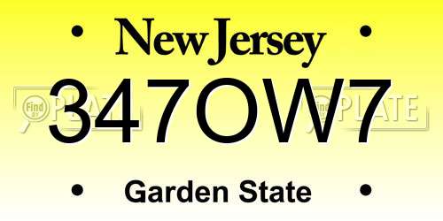 347OW7 New Jersey License Plate