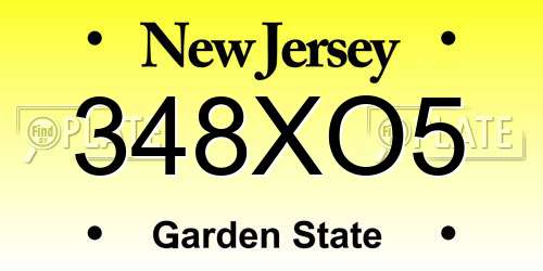 348XO5 New Jersey License Plate