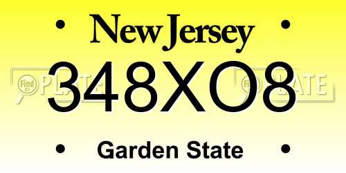 348XO8 New Jersey License Plate