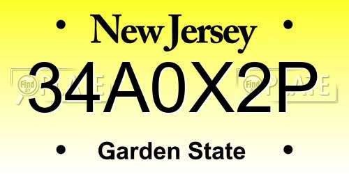 34A0X2P New Jersey License Plate