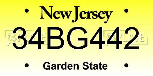 34BG442 New Jersey License Plate