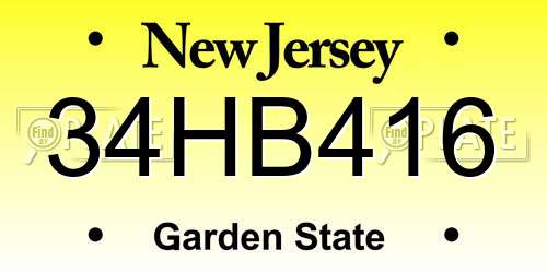 34HB416 New Jersey License Plate