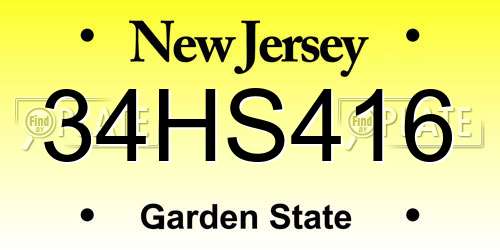 34HS416 New Jersey License Plate