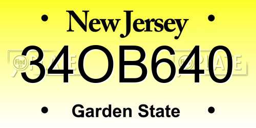 34OB640 New Jersey License Plate